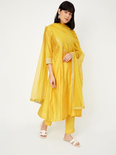 Max Women's Silk Kurta Set (EXST42038YELLOW_Yellow