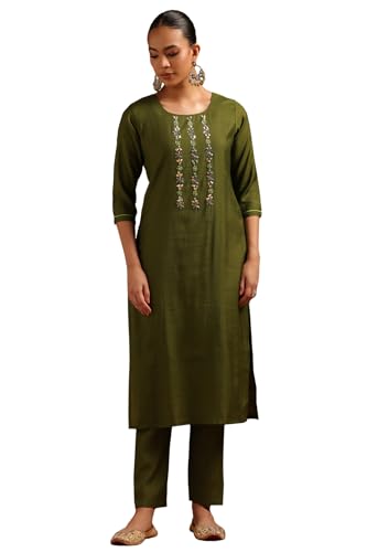 Soch Womens Olive Desert Storm Solid Kurta Set With Beads
