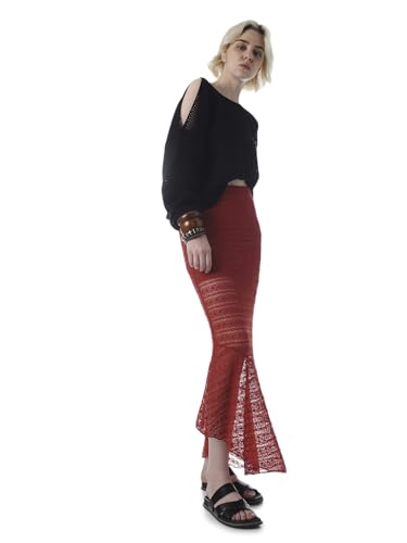 ONLY Women's Self Design Regular Fit High-Rise Red Skirt