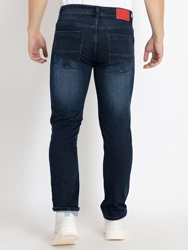 Status Quo Mens Straight Slim Fit Dark Washed Denim