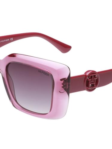 Tommy Hilfiger Sunglasses | Grey Lens | Pink Frame | Full Rim Square Shape Branded Latest and Stylish Non Polarized Eyewear | 100% UV Protection | Women Sunglasses| Size Medium | TH 1593 C4 52