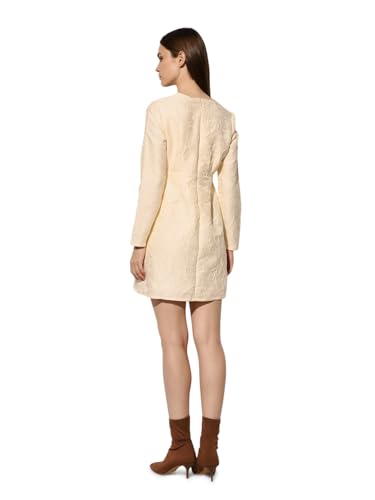 ONLY Women's Self Design A-Line Cream Dress