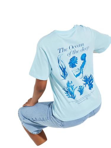 Max URB_N Women Printed Relaxed Fit T-Shirt (Blue_L)