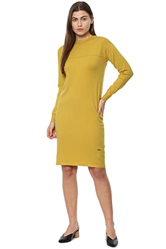 Van Heusen Women's Polyester Blend T-Shirt Above The Knee Dress (VWFDFRGFK43192_Yellow_M)
