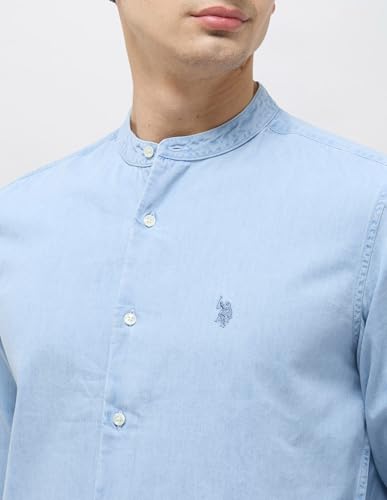 U.S. Polo Assn. Denim Co. Men's Solid Slim Fit Shirt (UDSHT1900_Light Indigo