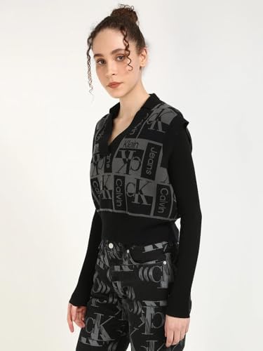 Calvin Klein Jeans Women's Wool V-Neck Pullover Sweater (J222312BEH_Ck Black