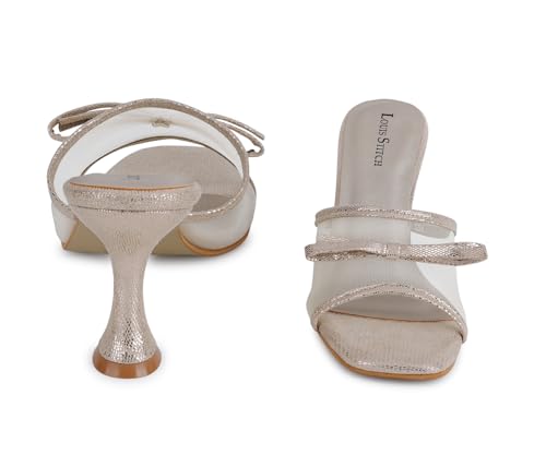 LOUIS STITCH Beige Stylish Transparent High Heels Sandal for Women | Pointed Heel Fashionable & Comfortable Sandal | LSOF-LDPH-BWNTGD | UK-3