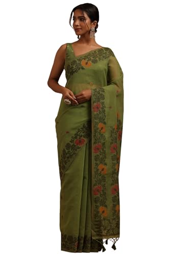 Soch Womens Green Chanderi Woven Design Saree