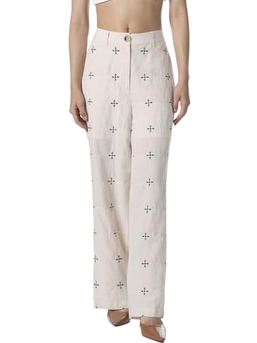 ONLY Women's Self Design Loose Fit High-Rise White Pants