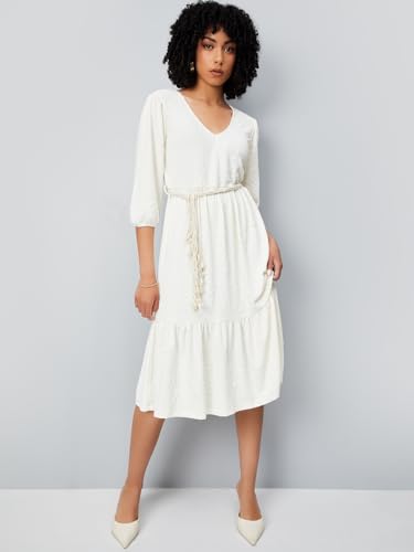 Max Women's Cotton Blend A-Line Below The Knee Dress (BOH18_Ecru