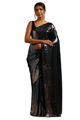 Soch Womens Blue Georgette Embellished Saree With Sequined