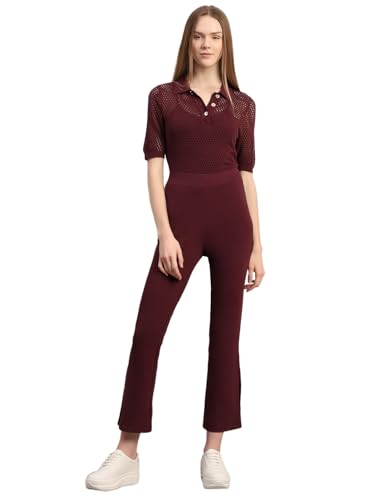 VERO MODA Women's Slim Fit High-Rise Maroon Pants