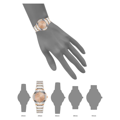 Anne Klein Women's Analog Watch, Brown Sunray Dial with Arabic Numerals, Two-Tone Rose Gold and Silver-Tone Bracelet, 10/8655BNRT