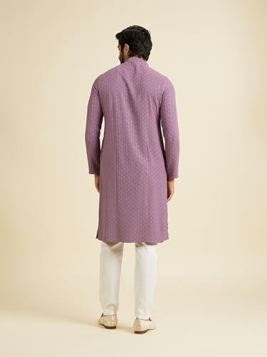 Manyavar Men's Viscose Chikankari Kurta Pyjama Set (Lilac,S)