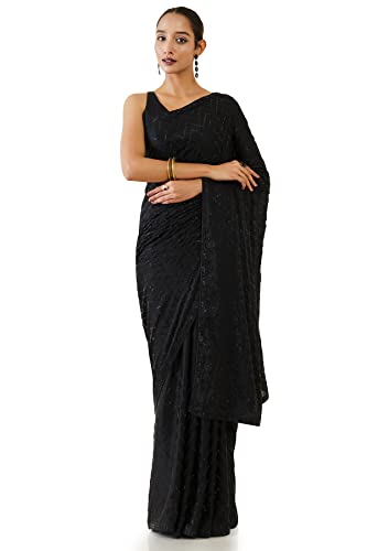 Soch Women Black Polyester Geometric Saree(Black_FS)