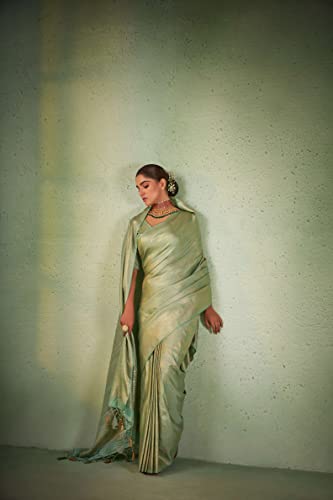Vardha Women's Kanchipuram Art Silk Saree with Unstitched Blouse Piece - Gold Zari Woven Work Sarees for Wedding (Asya Vol.4_562)