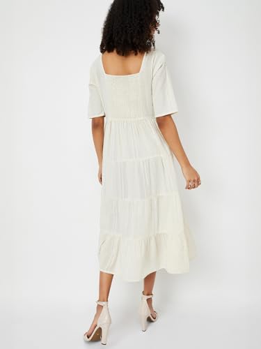 Max Women's Pure Cotton A-Line Midi Dress (RR56001_Off White