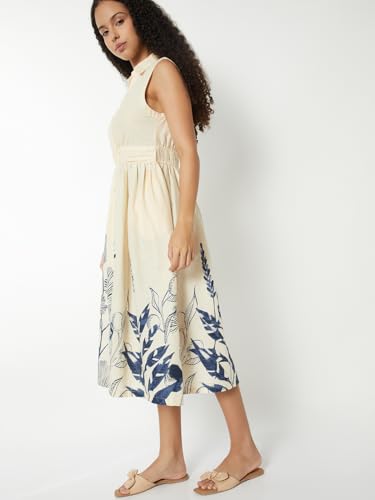 Max Women Printed A-line Dress(White_XL)
