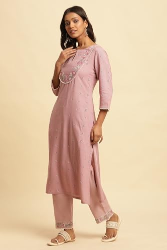 W for Woman W Women Purple Festive Floral Print Viscose Kurta & Straight Pant_24FESTWS10948-120088_XS