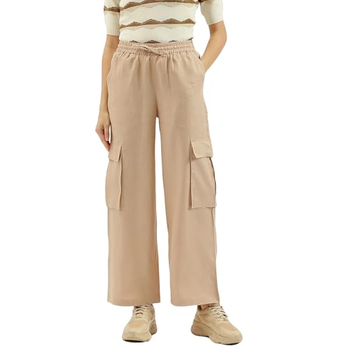 United Colors of Benetton Solid Wide Leg Cargo Trousers (Size: S)-25P4WVNBT150I902 Beige