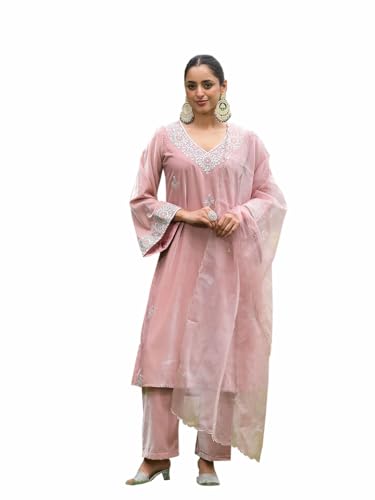 Divena Embroidered Pink Velvet Kurta Set