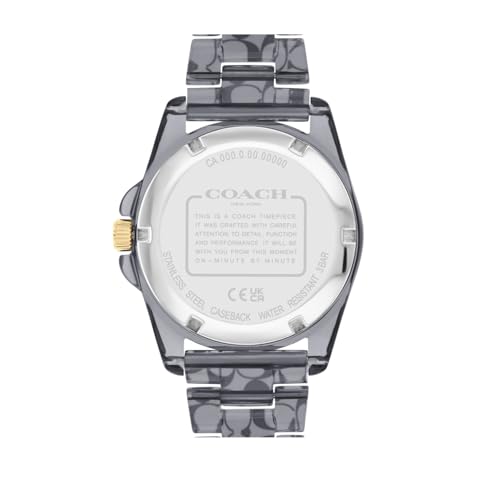 Coach Greyson Qtz Basic Calendar Grey Round Dial Women's Watch|Black Transparent Sig C Acetate Material|Black Color Band - 14504273