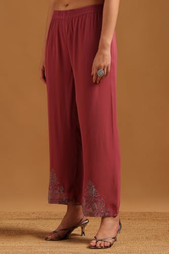 Soch Womens Onion Pink Georgette Embellished Kaftan Suit With Stone Work
