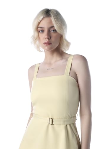 ONLY Women's Polyester Blend A-Line Midi Dress (9021169-Lemon Lemon Meringue