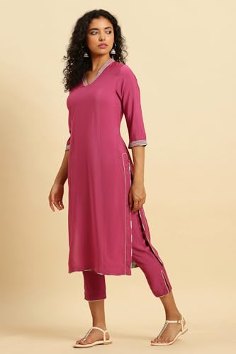 W for Woman Pink Embellished Kurta, Pants and Jacquard Dupatta Set_24AUWS19527-220351_3XL
