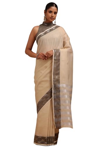 Soch Womens Cream Linen Solid Saree