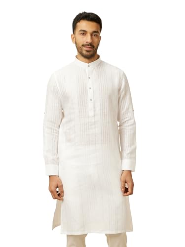 Manyavar White Linen Plain Kurtas