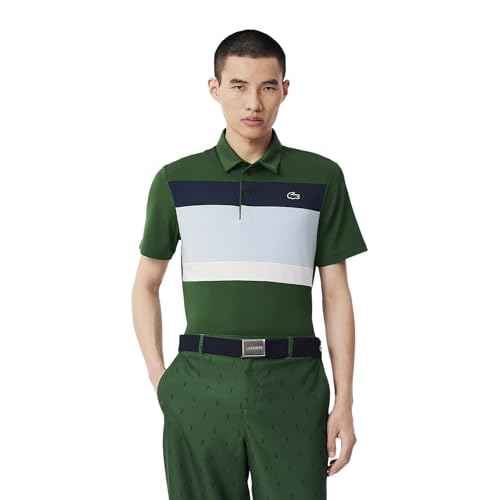 Lacoste Men's Regular Fit Polos (DH8954DJ1_Green / Light Navy Blue