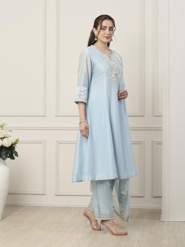 BIBA Women Blue Silk Chanderi Kalidar Suit Set_36