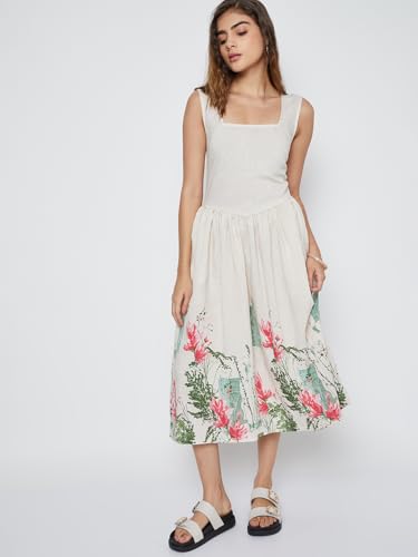Max Women Printed A-line Dress (White_XL)