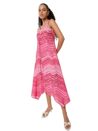 Max Women Printed A-line Midi Dress (Pink_L)