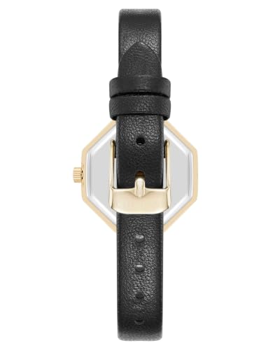 Anne Klein Women's Premium Crystal Accented Leather Strap Watch, Black/Gold