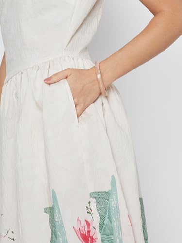 Max Women Printed A-line Dress (White_XL)
