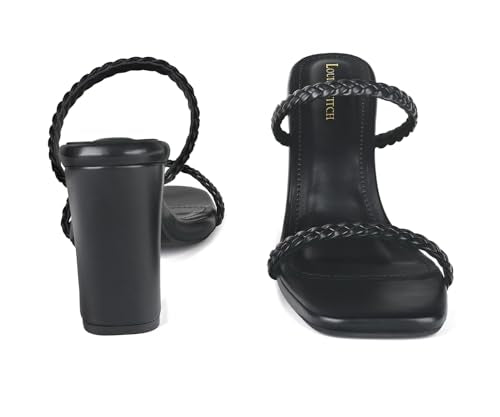 LOUIS STITCH Women's Fashion Slip-On Block Heel Sandals | Open Toe Black Stylish Mule Heel Sandal for Ladies | LSOF-LDBH-WEVSTJB| (UK-6)