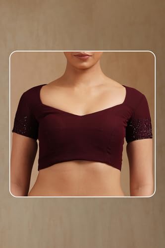 Soch Womens Wine Georgette Embroidered Saree