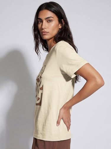 Max Women Embroidered T-Shirt (Beige_XXL)