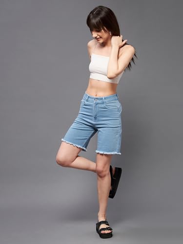 Dolce Crudo Women's Regular High Rise Above Knee Stretchable Denim Shorts (DOSS24DEN69-53-54-36, Sky Blue, 36)