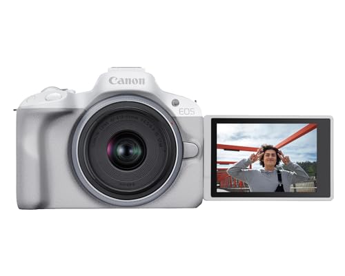 Canon EOS R50 Mirrorless Camera RF-S18-45mm F4.5-6.3 is STM Lens Kit, 24.2 Megapixel CMOS (APS-C) Sensor, 4K Video, Hybrid Camera, Photo and Video, Vlogging, Content Creator, RF Mount, White
