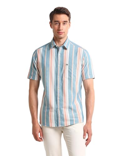 Arrow Sports Men's Striped Fitted Shirt (ASAISH1854_Teal