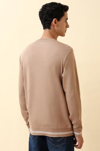 Men Beige Crew Neck Full Sleeves Casual Sweatshirt