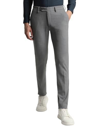 Men Grey Textured Formal Trousers