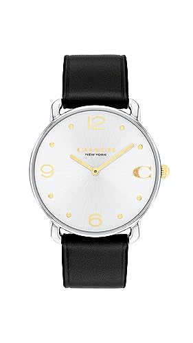 Coach Elliot Qtz Basic Silver White Round Dial Women's Watch|Black Calfskin Material|Black Color Band - 14504198