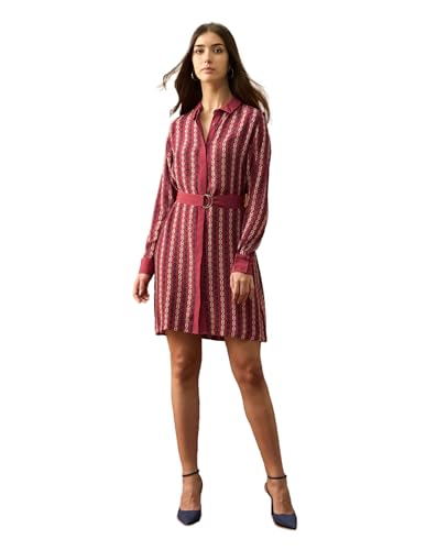 U.S. POLO ASSN. Women Abstract Printed Mini Shirt Dress with Belt (UWAW25DRS193_Red_XXL)