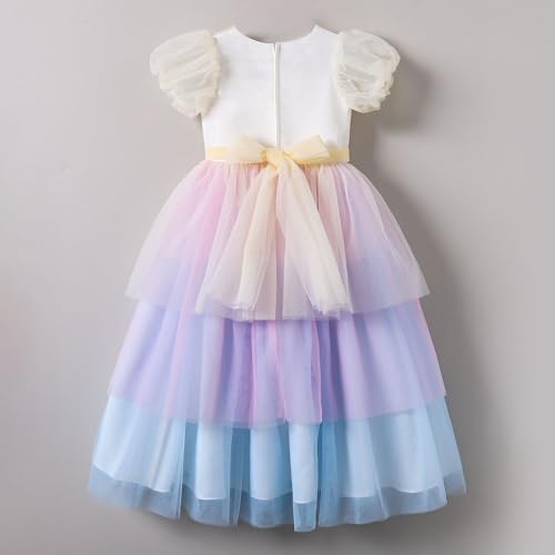 Hopscotch Girls Short Sleeves Embellished Multi Color Gowns (8-10 Years)
