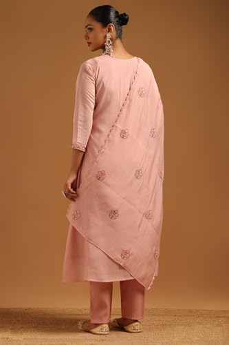 Soch Womens Pink Mul Chanderi Floral Salwar Suit With Hand Embroidery and Bead Details
