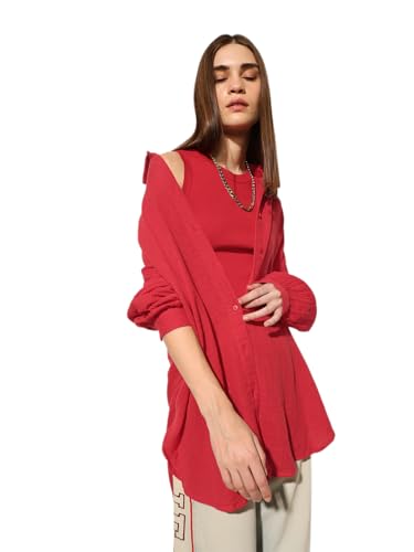 ONLY Women's Solid Oversized Red Shirt